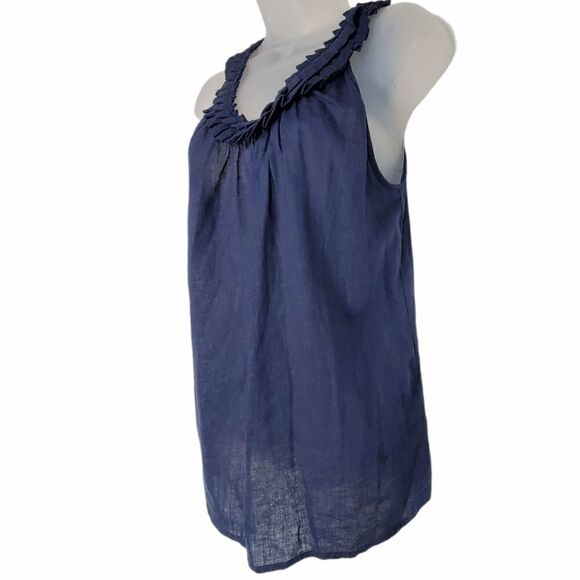 Marisa Christina Linen Navy Ruffle Sleeveless Top - Picture 3 of 8